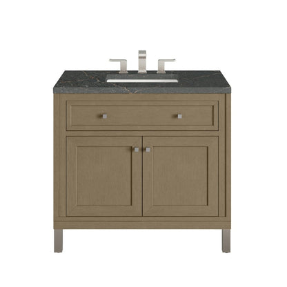 James Martin - Chicago 36" Single Vanity, Walnut Whisper, w/ 3 CM Parisien Bleu Silestone® Top - 503-V36-WLW-3PBL view 1