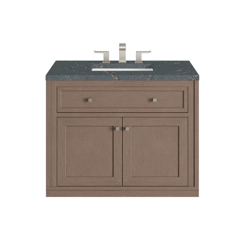 James Martin - Chicago 36" Single Vanity, Walnut Whisper, w/ 3 CM Parisien Bleu Silestone® Top - 503-V36-WLW-3PBL view 2