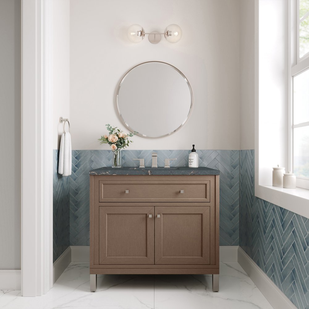 James Martin - Chicago 36" Single Vanity, Walnut Whisper, w/ 3 CM Parisien Bleu Silestone® Top - 503-V36-WLW-3PBL view 4