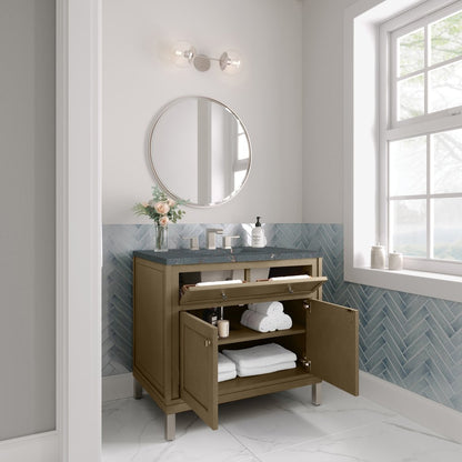 James Martin - Chicago 36" Single Vanity, Walnut Whisper, w/ 3 CM Parisien Bleu Silestone® Top - 503-V36-WLW-3PBL view 7
