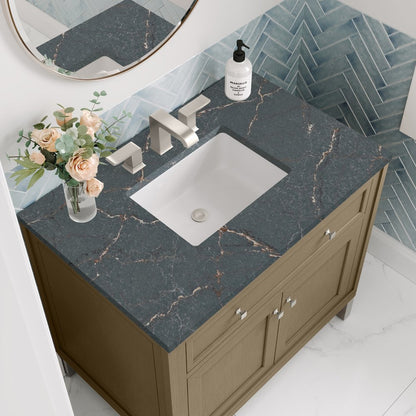 James Martin - Chicago 36" Single Vanity, Walnut Whisper, w/ 3 CM Parisien Bleu Silestone® Top - 503-V36-WLW-3PBL view 9