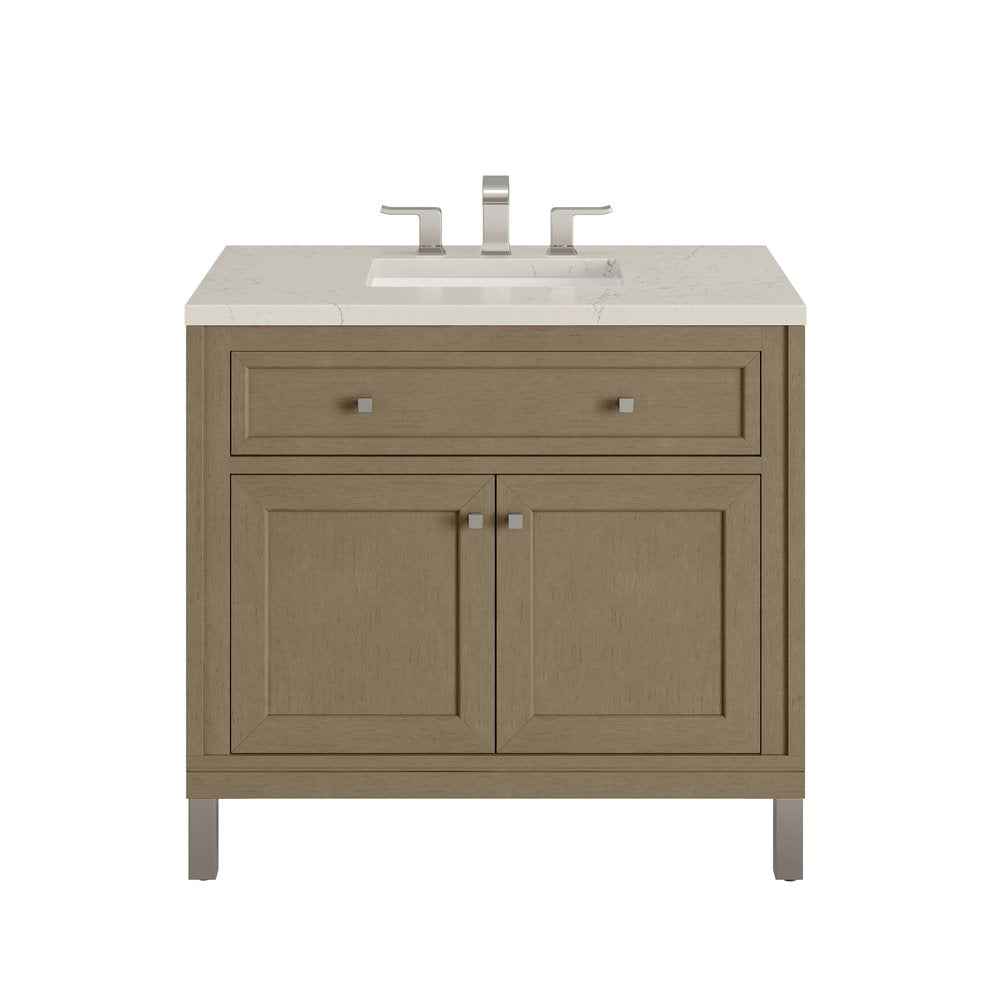 James Martin - Chicago 36" Single Vanity, Walnut Whisper, w/ 3 CM Siberian Silestone Top - 503-V36-WLW-3SFR view 1
