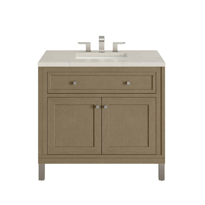 James Martin - Chicago 36" Single Vanity, Walnut Whisper, w/ 3 CM Siberian Silestone Top - 503-V36-WLW-3SFR view 1