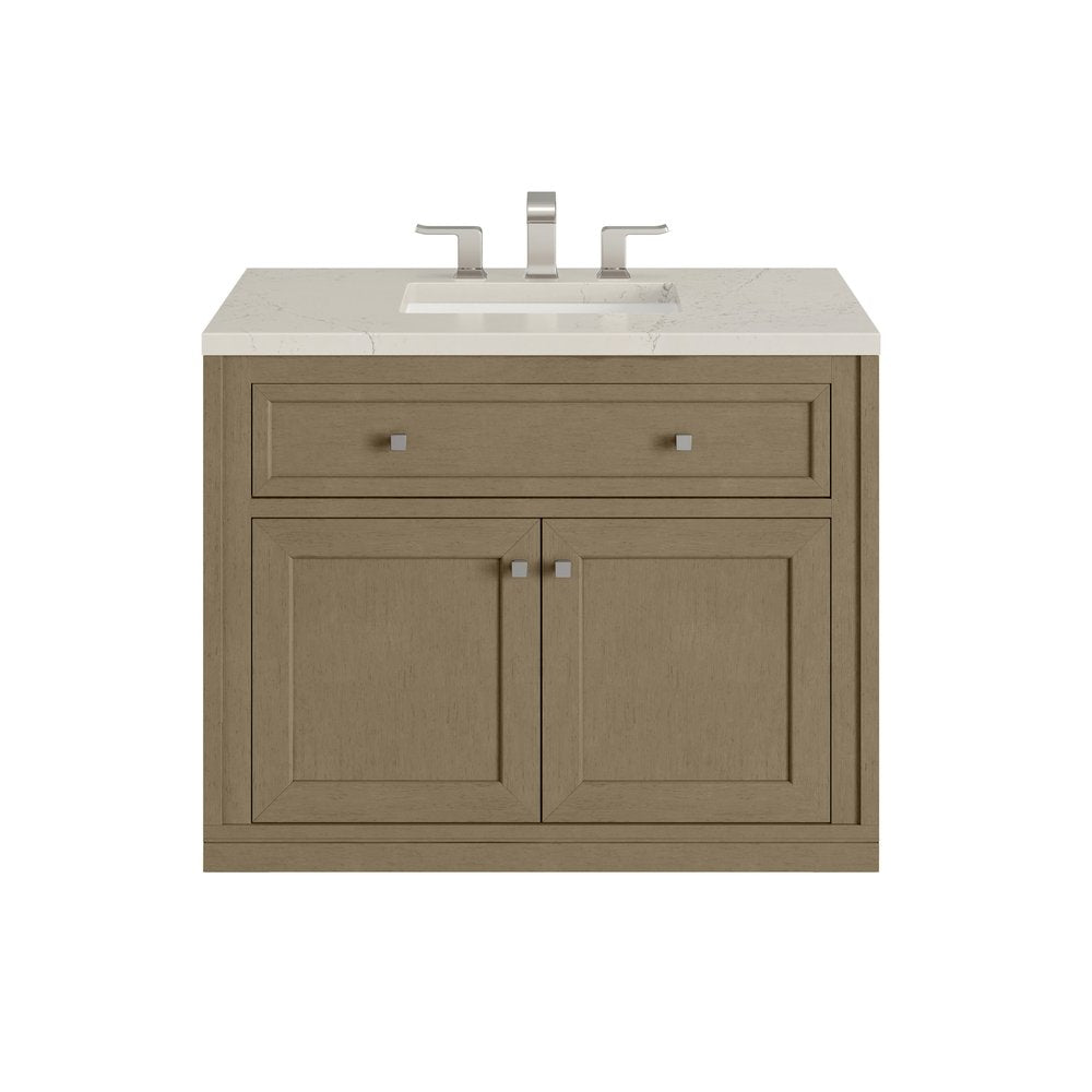 James Martin - Chicago 36" Single Vanity, Walnut Whisper, w/ 3 CM Siberian Silestone Top - 503-V36-WLW-3SFR view 2