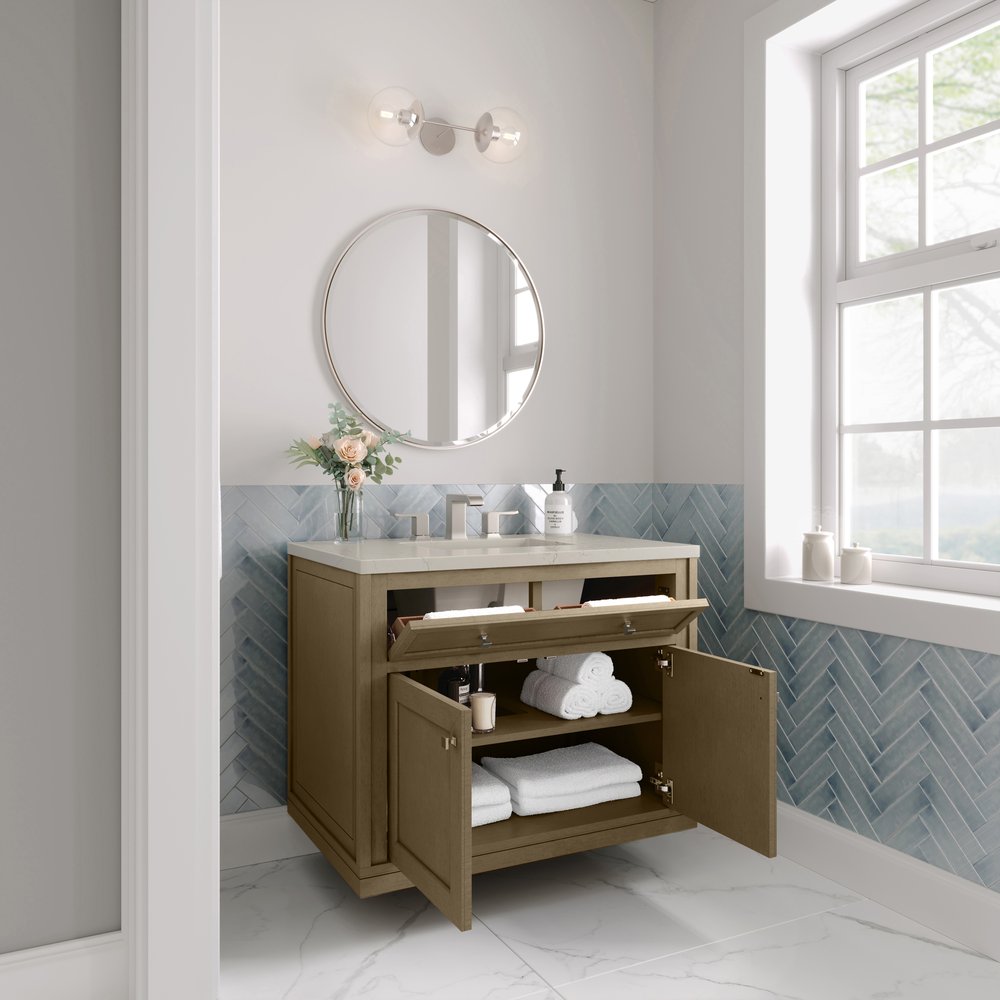 James Martin - Chicago 36" Single Vanity, Walnut Whisper, w/ 3 CM Siberian Silestone Top - 503-V36-WLW-3SFR view 8