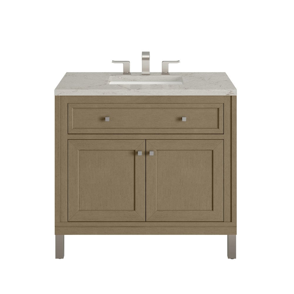 James Martin - Chicago 36" Single Vanity, Walnut Whisper, w/ 3 CM Victorian Silver Silestone® Top - 503-V36-WLW-3VSL view 1