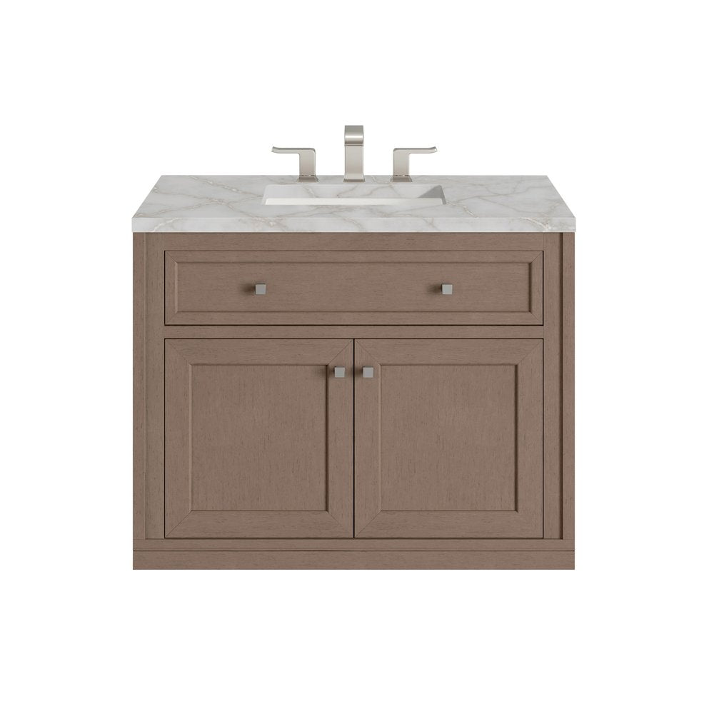 James Martin - Chicago 36" Single Vanity, Walnut Whisper, w/ 3 CM Victorian Silver Silestone® Top - 503-V36-WLW-3VSL view 2