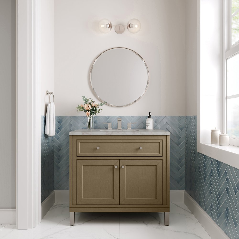 James Martin - Chicago 36" Single Vanity, Walnut Whisper, w/ 3 CM Victorian Silver Silestone® Top - 503-V36-WLW-3VSL view 4