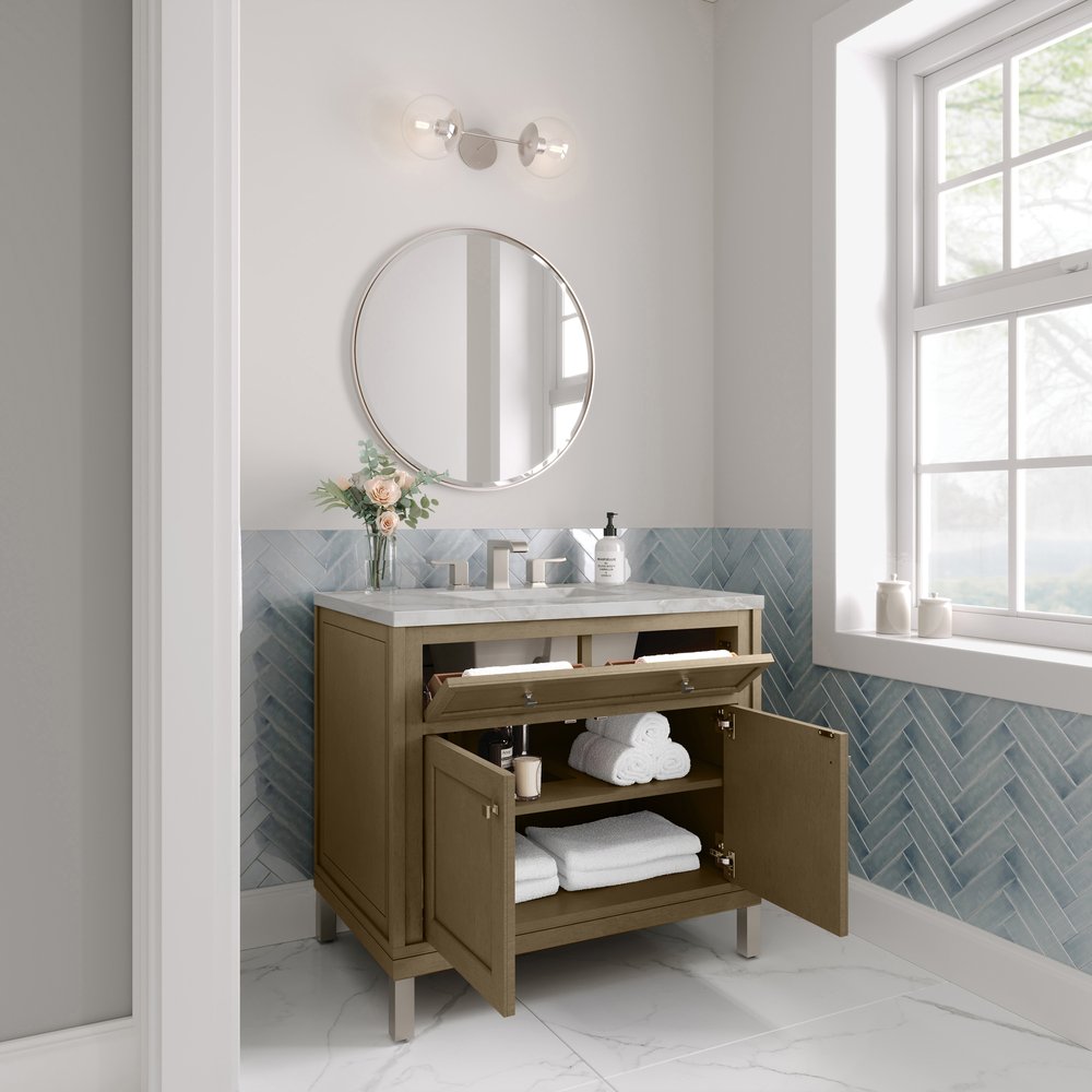 James Martin - Chicago 36" Single Vanity, Walnut Whisper, w/ 3 CM Victorian Silver Silestone® Top - 503-V36-WLW-3VSL view 7