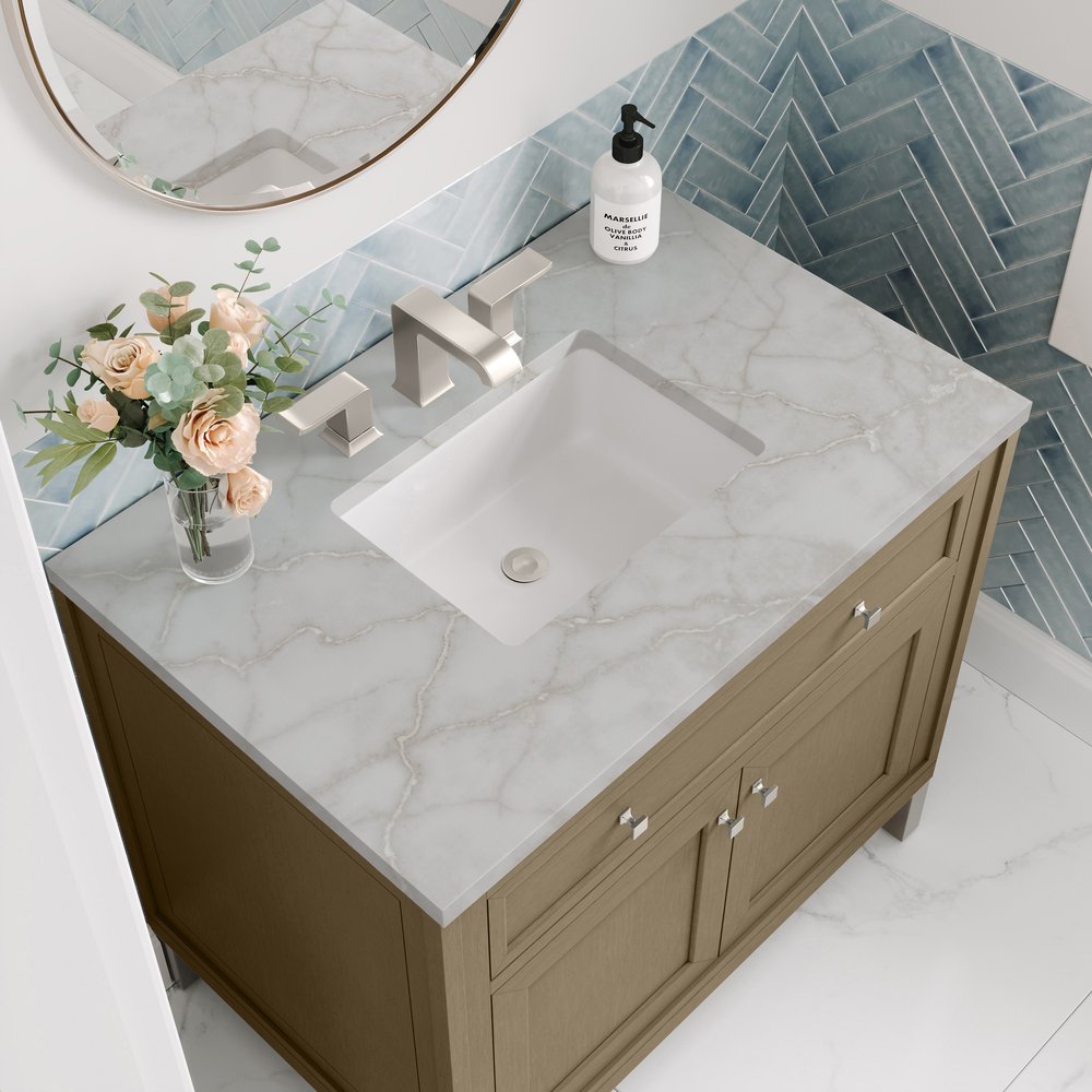 James Martin - Chicago 36" Single Vanity, Walnut Whisper, w/ 3 CM Victorian Silver Silestone® Top - 503-V36-WLW-3VSL view 9