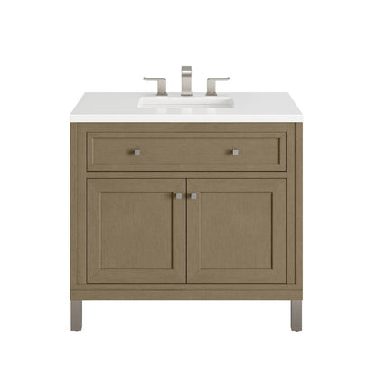 James Martin - Chicago 36" Single Vanity, Walnut Whisper, w/ 3 CM White Zeus Silestone® Top - 503-V36-WLW-3WZ view 1