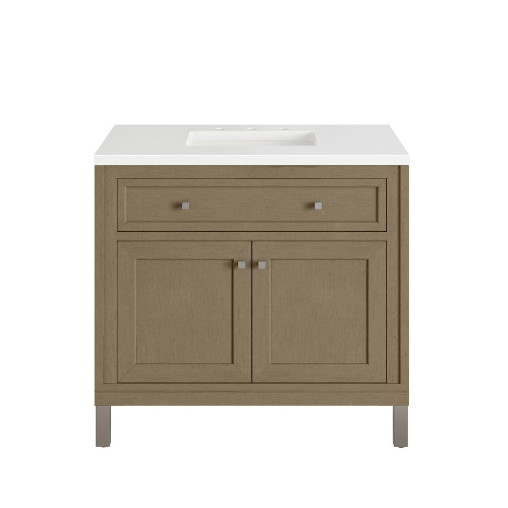 James Martin - Chicago 36" Single Vanity, Walnut Whisper, w/ 3 CM White Zeus Silestone® Top - 503-V36-WLW-3WZ view 2