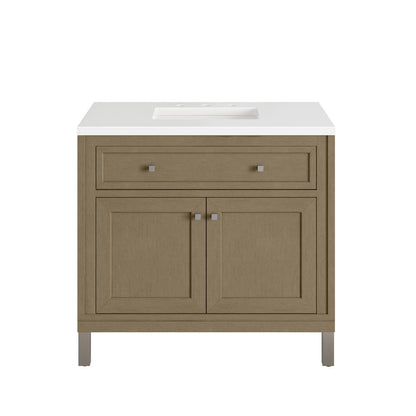 James Martin - Chicago 36" Single Vanity, Walnut Whisper, w/ 3 CM White Zeus Silestone® Top - 503-V36-WLW-3WZ view 2