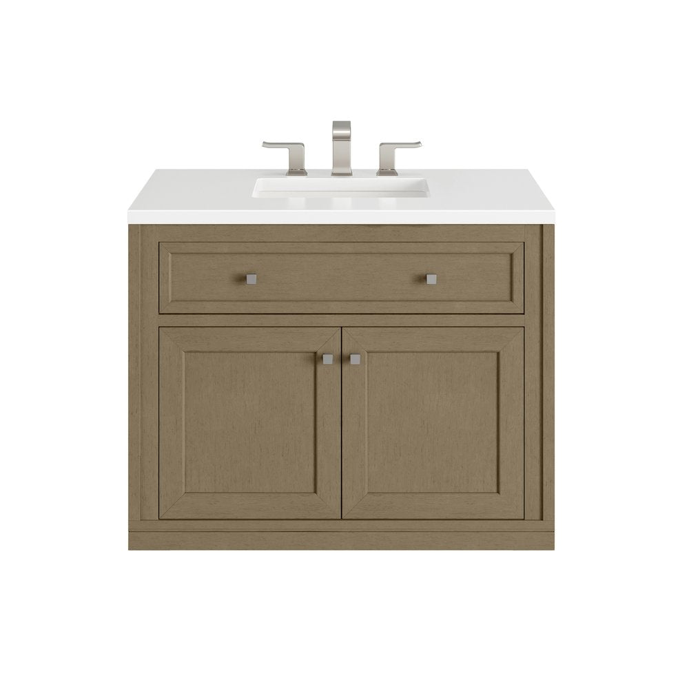 James Martin - Chicago 36" Single Vanity, Walnut Whisper, w/ 3 CM White Zeus Silestone® Top - 503-V36-WLW-3WZ view 3