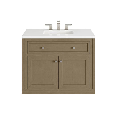 James Martin - Chicago 36" Single Vanity, Walnut Whisper, w/ 3 CM White Zeus Silestone® Top - 503-V36-WLW-3WZ view 3
