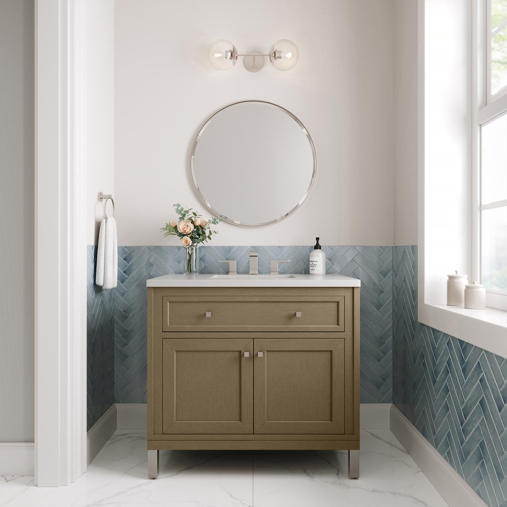 James Martin - Chicago 36" Single Vanity, Walnut Whisper, w/ 3 CM White Zeus Silestone® Top - 503-V36-WLW-3WZ view 5