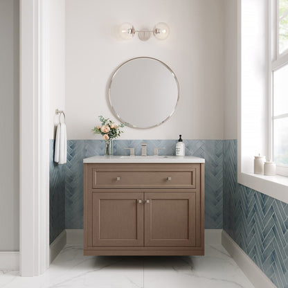 James Martin - Chicago 36" Single Vanity, Walnut Whisper, w/ 3 CM White Zeus Silestone® Top - 503-V36-WLW-3WZ view 6