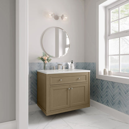 James Martin - Chicago 36" Single Vanity, Walnut Whisper, w/ 3 CM White Zeus Silestone® Top - 503-V36-WLW-3WZ view 8