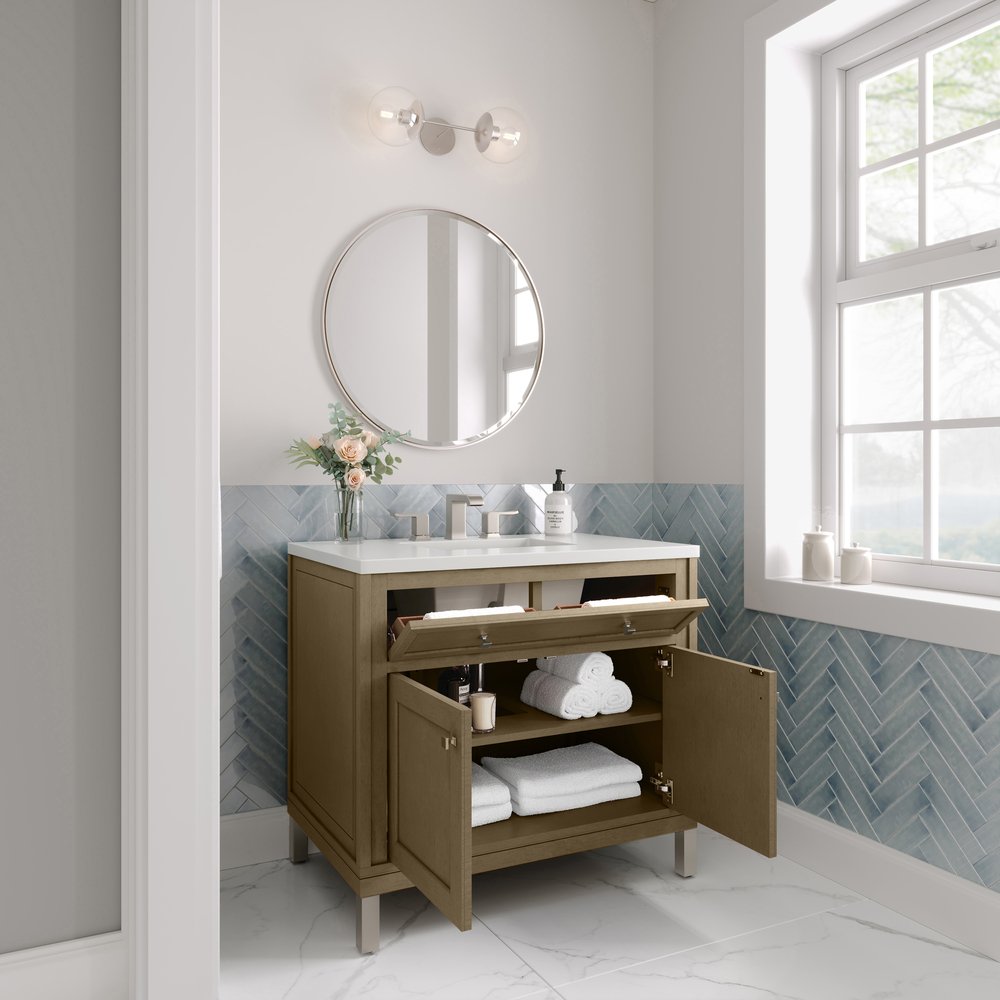 James Martin - Chicago 36" Single Vanity, Walnut Whisper, w/ 3 CM White Zeus Silestone® Top - 503-V36-WLW-3WZ view 9