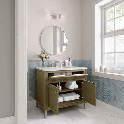 James Martin - Chicago 36" Single Vanity, Walnut Whisper, w/ 3 CM White Zeus Silestone® Top - 503-V36-WLW-3WZ view 9