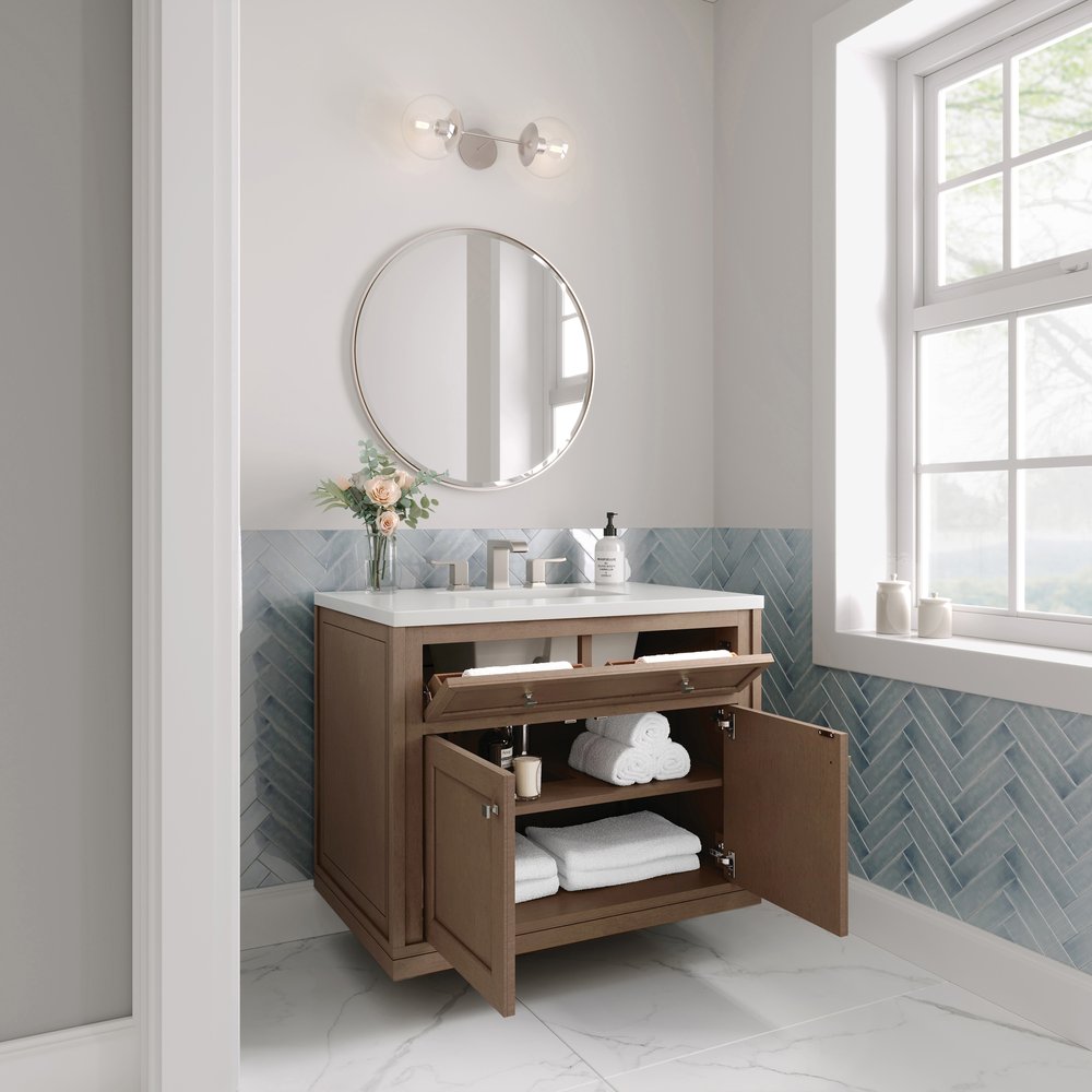 James Martin - Chicago 36" Single Vanity, Walnut Whisper, w/ 3 CM White Zeus Silestone® Top - 503-V36-WLW-3WZ view 10