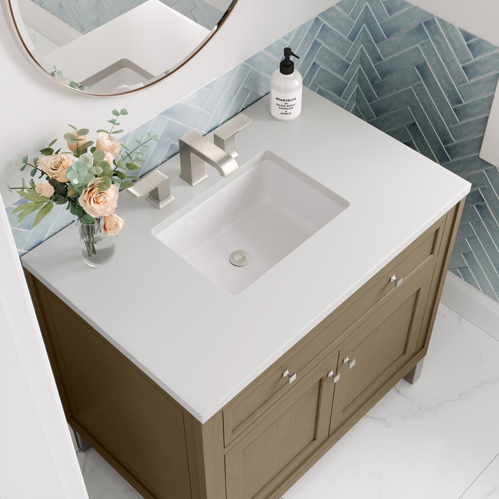 James Martin - Chicago 36" Single Vanity, Walnut Whisper, w/ 3 CM White Zeus Silestone® Top - 503-V36-WLW-3WZ view 12
