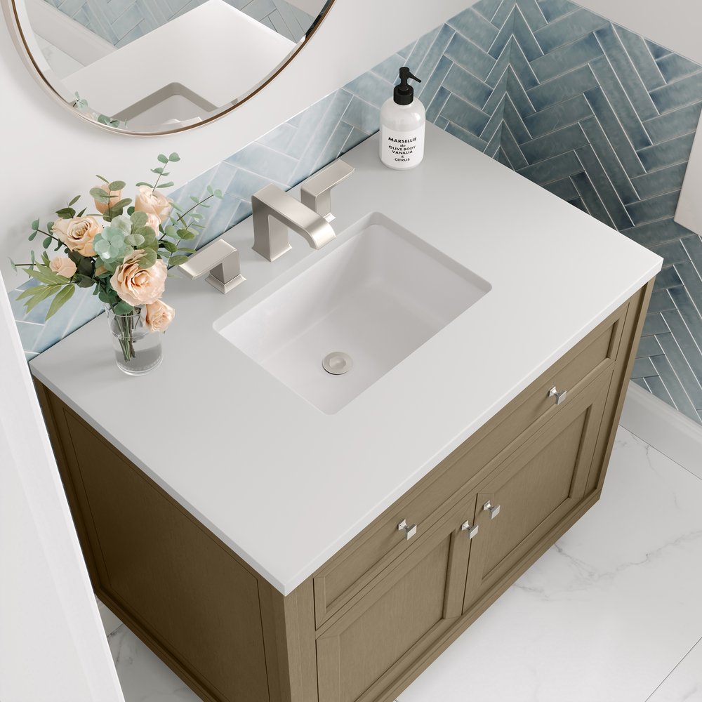 James Martin - Chicago 36" Single Vanity, Walnut Whisper, w/ 3 CM White Zeus Silestone® Top - 503-V36-WLW-3WZ view 13