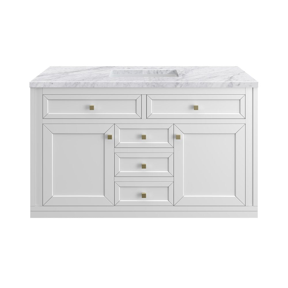 James Martin - Chicago 48" Single Vanity, Glossy White, w/ 3 CM Carrara Marble Top - 503-V48-GW-3CAR view 1
