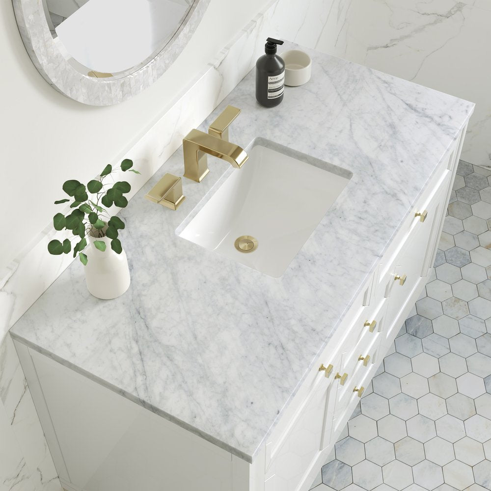 James Martin - Chicago 48" Single Vanity, Glossy White, w/ 3 CM Carrara Marble Top - 503-V48-GW-3CAR view 9