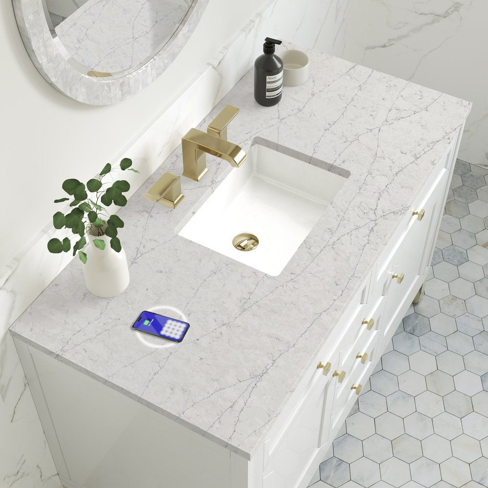 James Martin - Chicago 48" Single Vanity, Glossy White, w/ 3 CM Eternal Jasmine Pearl Silestone® Top w/FreePower Wireless Charger - 503-V48-GW-FEJP view 10