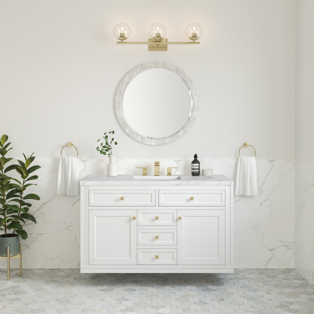 James Martin - Chicago 48" Single Vanity, Glossy White, w/ 3 CM Ethereal Noctis Silestone® Top - 503-V48-GW-3ENC view 4