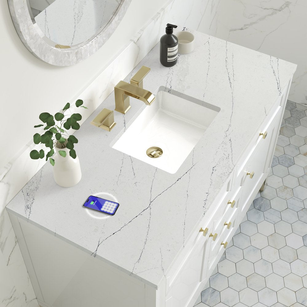 James Martin - Chicago 48" Single Vanity, Glossy White, w/ 3 CM Ethereal Noctis Silestone® Top w/FreePower Wireless Charger - 503-V48-GW-FENC view 10