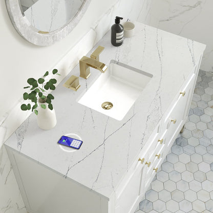 James Martin - Chicago 48" Single Vanity, Glossy White, w/ 3 CM Ethereal Noctis Silestone® Top w/FreePower Wireless Charger - 503-V48-GW-FENC view 10