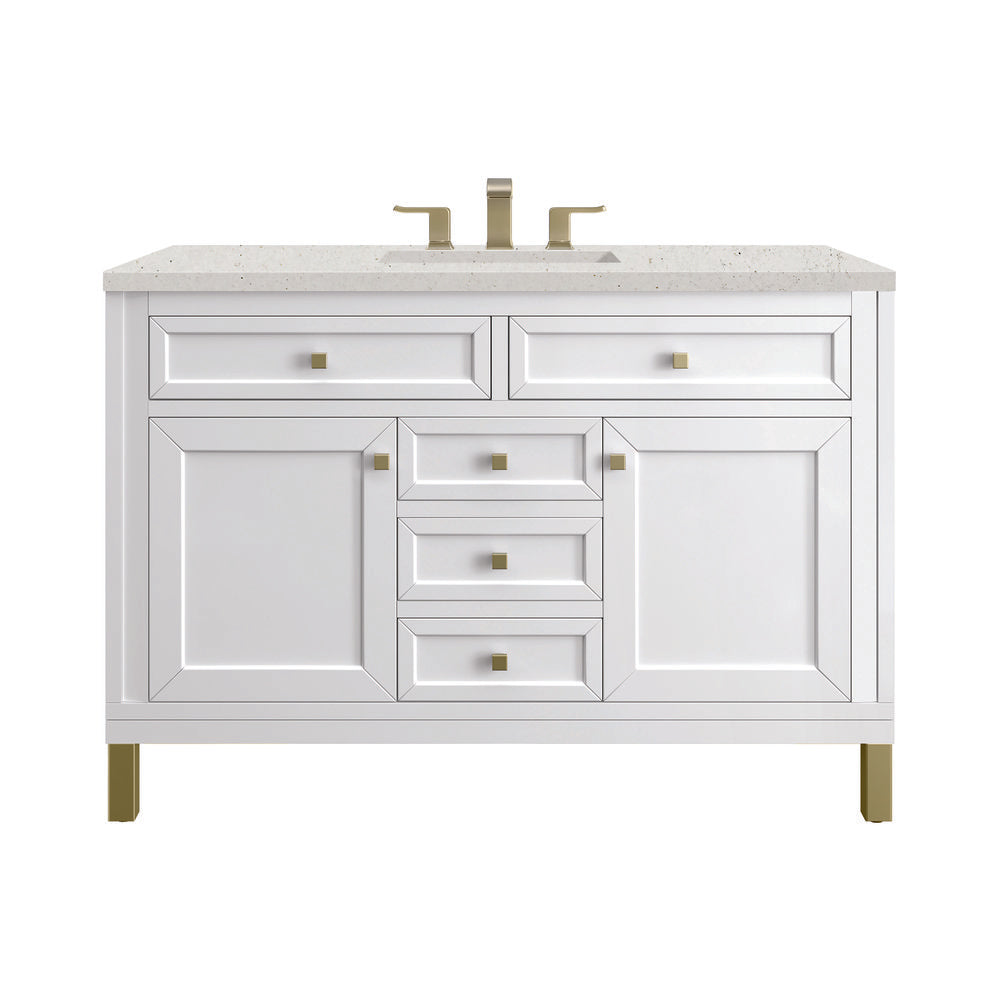 James Martin - Chicago 48" Single Vanity, Glossy White, w/ 3 CM Lime Delight Silestone® Top - 503-V48-GW-3LDL view 1