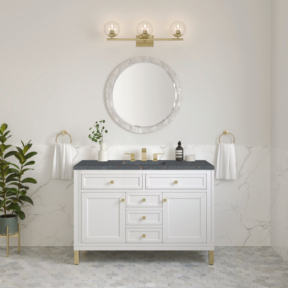 James Martin - Chicago 48" Single Vanity, Glossy White, w/ 3 CM Parisien Bleu Silestone® Top - 503-V48-GW-3PBL view 4
