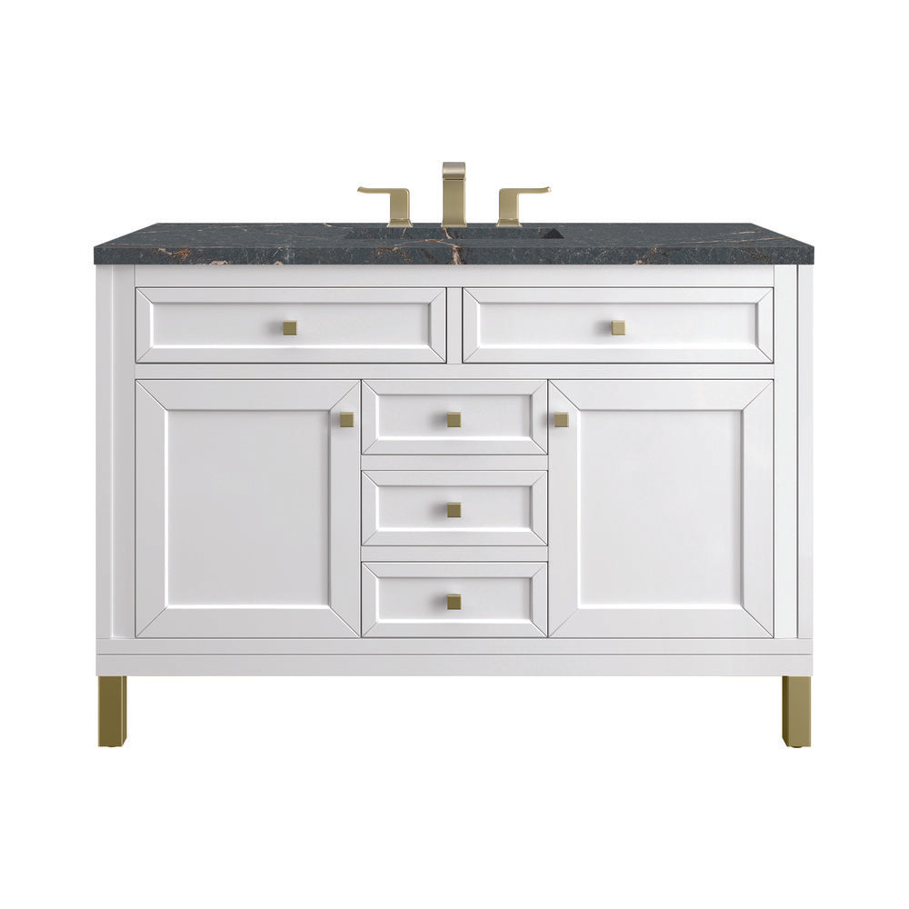 James Martin - Chicago 48" Single Vanity, Glossy White, w/ 3 CM Parisien Bleu Silestone® Top w/FreePower Wireless Charger - 503-V48-GW-FPBL view 1