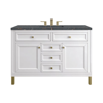 James Martin - Chicago 48" Single Vanity, Glossy White, w/ 3 CM Parisien Bleu Silestone® Top w/FreePower Wireless Charger - 503-V48-GW-FPBL view 1