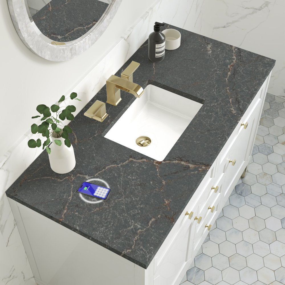 James Martin - Chicago 48" Single Vanity, Glossy White, w/ 3 CM Parisien Bleu Silestone® Top w/FreePower Wireless Charger - 503-V48-GW-FPBL view 8