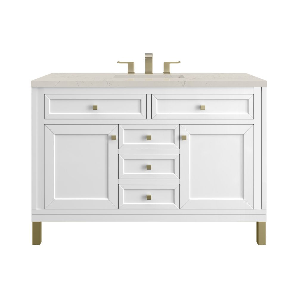 James Martin - Chicago 48" Single Vanity, Glossy White, w/ 3 CM Siberian Silestone Top - 503-V48-GW-3SFR view 1