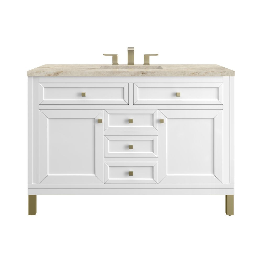 James Martin - Chicago 48" Single Vanity, Glossy White, w/ 3 CM Tajnar Eclos Top - 503-V48-GW-3TJR view 1