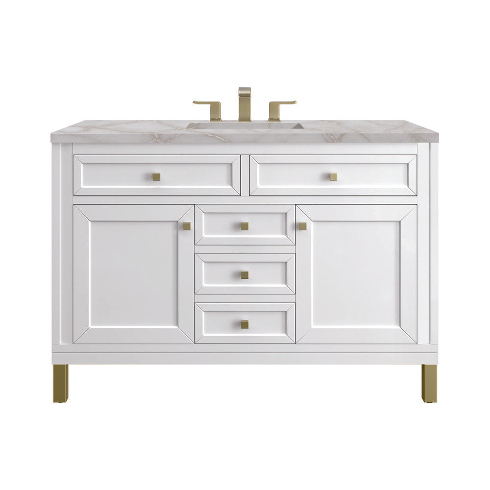 James Martin - Chicago 48" Single Vanity, Glossy White, w/ 3 CM Victorian Silver Silestone® Top w/FreePower Wireless Charger - 503-V48-GW-FVSL view 1