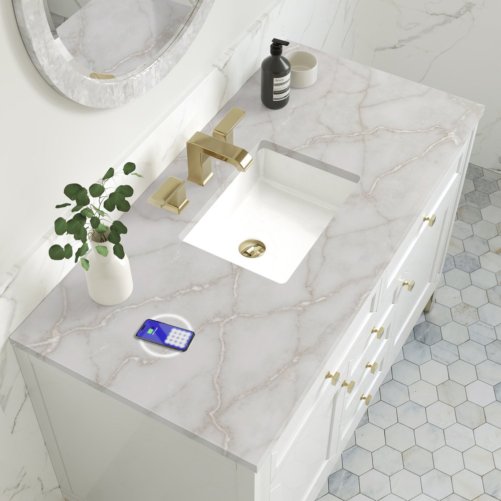 James Martin - Chicago 48" Single Vanity, Glossy White, w/ 3 CM Victorian Silver Silestone® Top w/FreePower Wireless Charger - 503-V48-GW-FVSL view 10