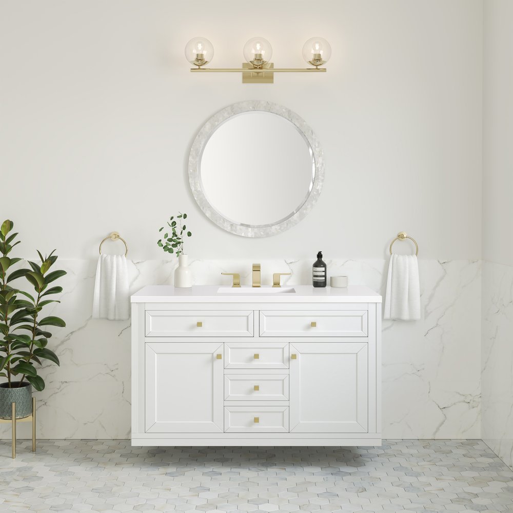 James Martin - Chicago 48" Single Vanity, Glossy White, w/ 3 CM White Zeus Silestone® Top - 503-V48-GW-3WZ view 4