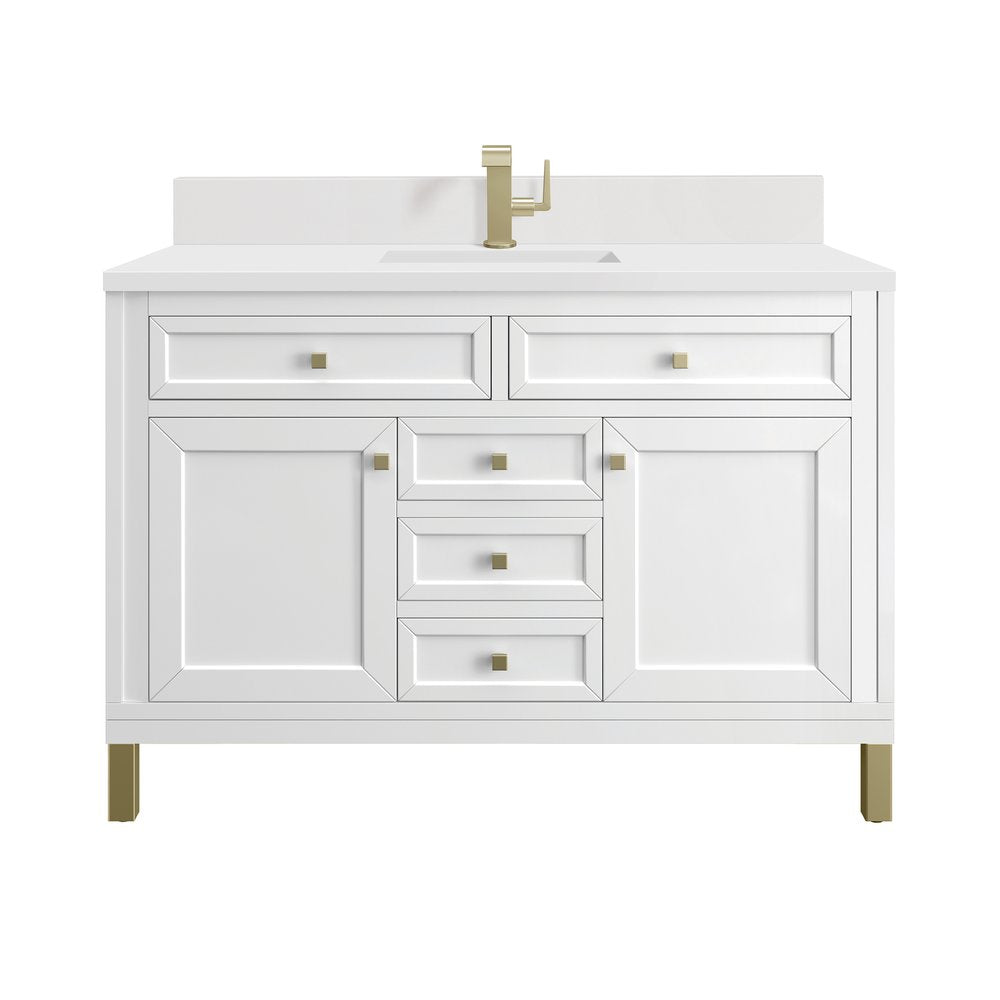 James Martin - Chicago 48" Single Vanity, Glossy White, w/ Single Hole 3CM White Zeus Silestone® Top & Backsplash - 503-V48-GW-1WZ view 1