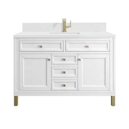 James Martin - Chicago 48" Single Vanity, Glossy White, w/ Single Hole 3CM White Zeus Silestone® Top & Backsplash - 503-V48-GW-1WZ view 1