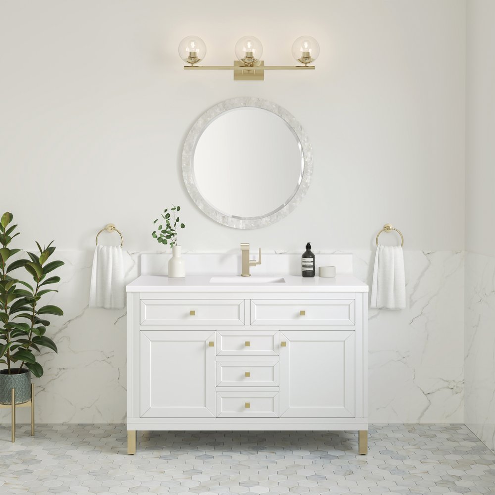 James Martin - Chicago 48" Single Vanity, Glossy White, w/ Single Hole 3CM White Zeus Silestone® Top & Backsplash - 503-V48-GW-1WZ view 4