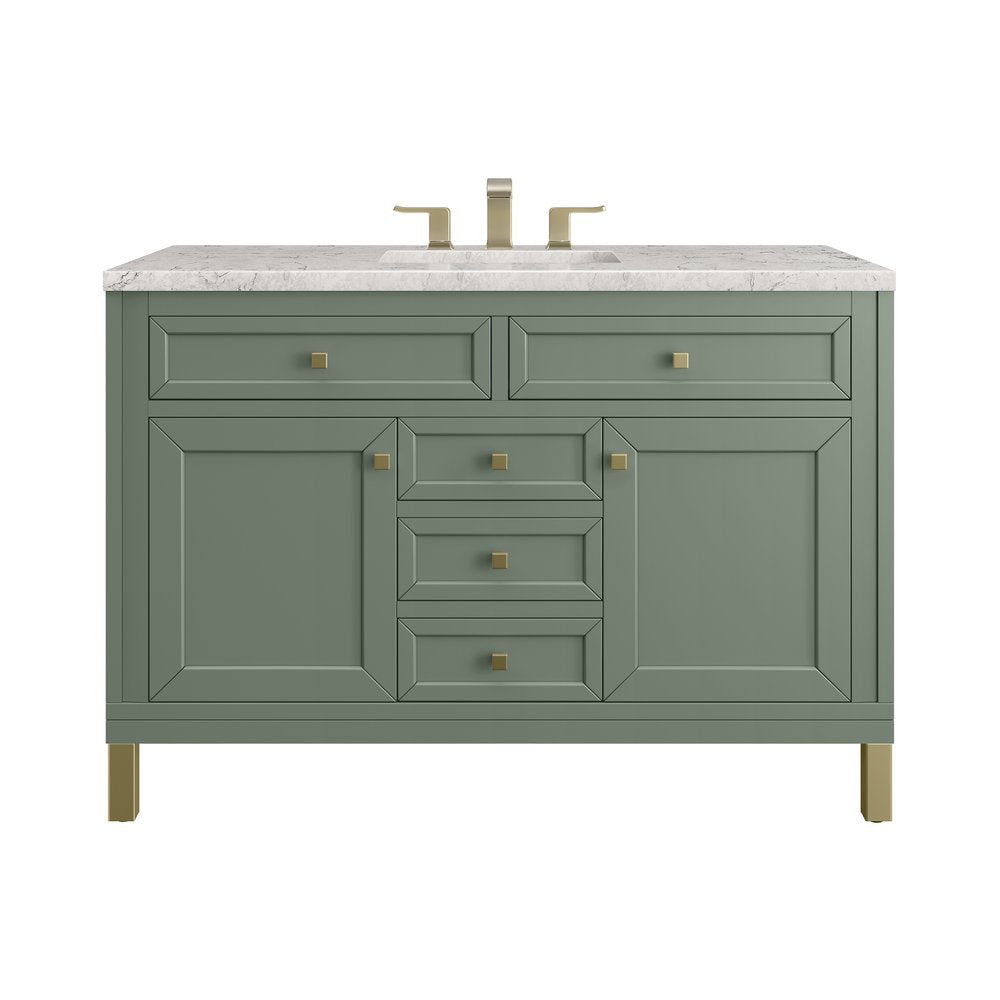 James Martin - Chicago 48" Single Vanity, Smokey Celadon, w/ 3 CM Eternal Jasmine Pearl Silestone® Top w/FreePower Wireless Charger - 503-V48-SC-FEJP view 1