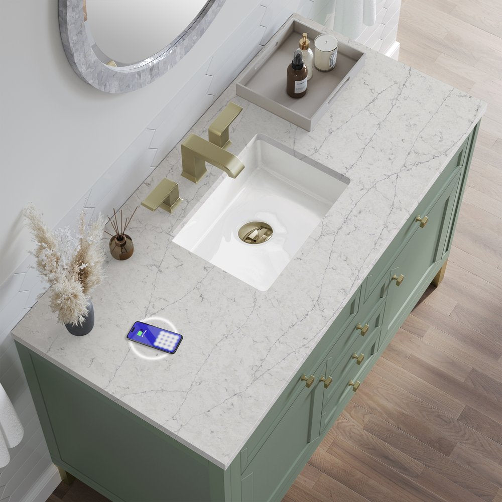 James Martin - Chicago 48" Single Vanity, Smokey Celadon, w/ 3 CM Eternal Jasmine Pearl Silestone® Top w/FreePower Wireless Charger - 503-V48-SC-FEJP view 9