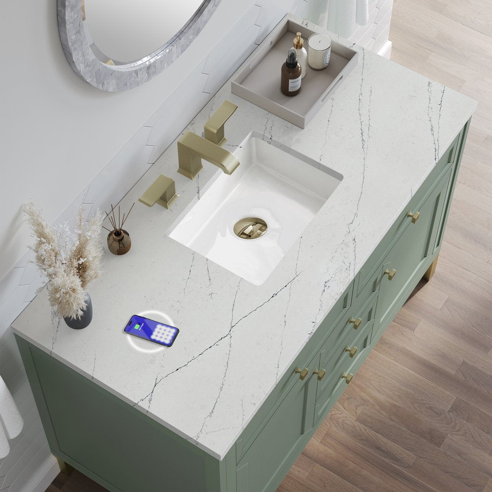 James Martin - Chicago 48" Single Vanity, Smokey Celadon, w/ 3 CM Ethereal Noctis Silestone® Top w/FreePower Wireless Charger - 503-V48-SC-FENC view 9