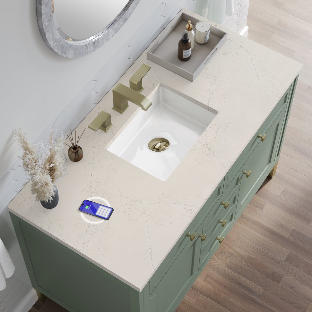 James Martin - Chicago 48" Single Vanity, Smokey Celadon, w/ 3 CM Siberian Silestone Top w/FreePower Wireless Charger - 503-V48-SC-FSFR view 7
